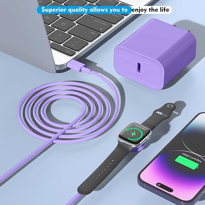 USB C Apple Watch Charger,[MFi Certified] iPhone Fast Magnetic iWatch Charger 6ft USB C Charging Cable Cord Long and Type C Wall Charger Block for Apple Watch Series 11/10/9/Ultra/8/7/SE/SE2/6/5/4/3/2