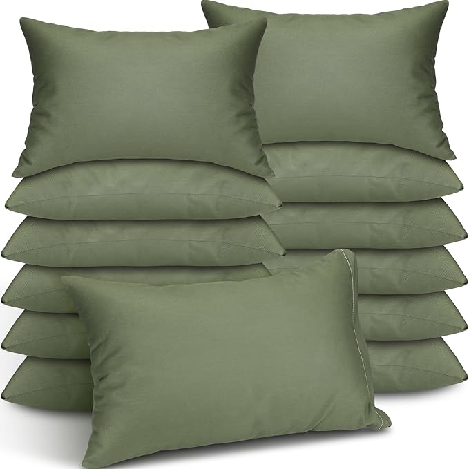 Kigley 12 Pack Mini Pillows for Daycare 9.1 x 13.8'' Small Travel Pillow Bulk Soft Breathable Cotton Pillow for Nap Travel Pet Neck Lumbar Purse Insert (Olive Green)