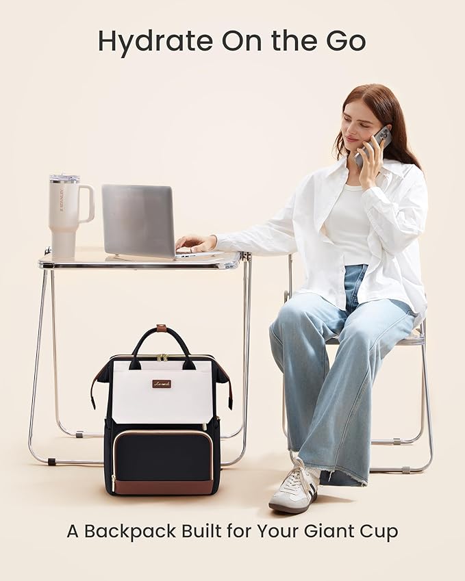 LOVEVOOK Laptop Backpack for Women with Giant Tumbler Holder Pocket, 15.6 inch Travel Work Bag Purse for Nurse Teacher, Waterproof Casual Daypack Bookbag for College Business