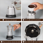 LAOION Cafeteras Electricas Modernas,6 Cup Portable Espresso Maker,300ml Moka Pot with Detachable Base & Overheat Protection, Great for Home，Office, or Travel, a Thoughtful Gift for Coffee Lovers