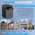 220V to 110V Voltage Converter US to Europe, Travel Adapter Plug Converter for European with 20W PD & 2USB-A & 2USB-C, European Power Converter Combo USA to Spain Italy France, Black