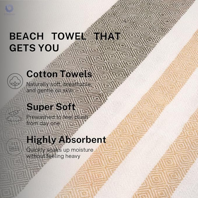 Cotton Turkish Beach Towel with Towels Oversized 36"x72" Pool Absorbent Extra Large Quick Dry Sand Travel Towel (Sage & Sand, 4 Pack)