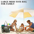 Fammart Mesh Beach Bag, Large Beach Tote with Zipper Pocket, Toys Pool Bag for Family Travel Vacation Cruise Essentials