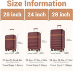 Kono Expandable 28 Inch Large Checked Luggage: ABS+PC Hardside Trolley Travel Case - Hard Shell Suitcase with TSA Lock, Burgundy