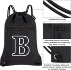 HOLYLUCK Drawstring Bags Initial Backpack Sackpack Cinch Bags for Sports, Gym, Travel, Beach(Black-B)