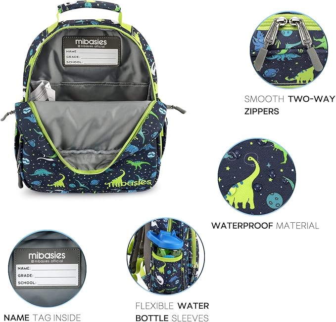 mibasies Toddler Backpack for Boys 2-4: Cute Kids Backpacks Boys - Preschool Kindergarten Backpack - Galaxy Dinosaur