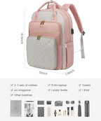 LOVEVOOK Laptop Backpack, D-Pink-Grey, 15.6in Laptop Compartment, 26L Capacity, 18 Pockets, Ergonomic Shoulder Straps, USB Charging Port