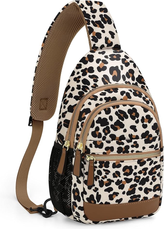 Capolo Sling Bag for Women Men Waterproof Crossbody Bags for Women Trendy Casual Fanny Pack with Convertible Shoulder Strap Chest Bag for Travel Hiking(Leopard, Large)