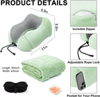 urnexttour Travel Pillow and Blanket Set Neck Pillows Soft Blankets with Sleep Mask Travel Essentials for Airplane Car Memory Foam Sage Green
