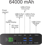 Portable Charger, PD 100W USB C Power Bank 64000mAh Fast Charging External Battery Pack with Dual PD (100W&65W) & 4 USB-A (QC3.0 18W) for Type-C Laptops, MacBook Pros, XPS, iPad Pro
