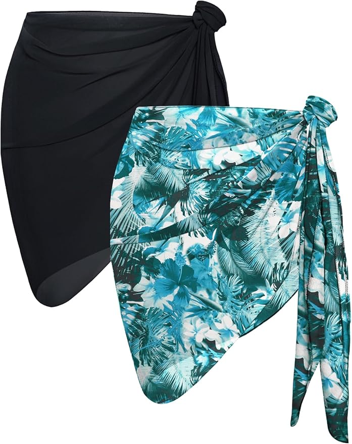 CHICGAL 2 Pieces Women Beach Sarong Bathing Suit Wrap Skirt Sheer Bikini Swimsuit Cover Ups for Swimwear