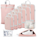 Percover Compression Packing Cubes 10-Piece Set, Packing Cubes Compression for Travel with Toiletry Bag, Laundry Bag & Shoe Bag, All-in-One Travel Organizer for Carry On & Checked Luggage, Pink