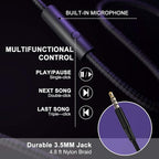 Lorelei X6 Over-Ear Headphones with Microphone, Purple-Black Lightweight Foldable & Portable Stereo Bass, Wired for Smartphone & Tablet, MP3 (1.45M No-Tangle)