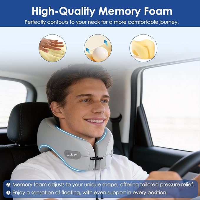 jiaao Travel Pillow Memory Foam Neck Support, Advanced Memory Foam Neck Pillow for Airplanes, Cars & Trains