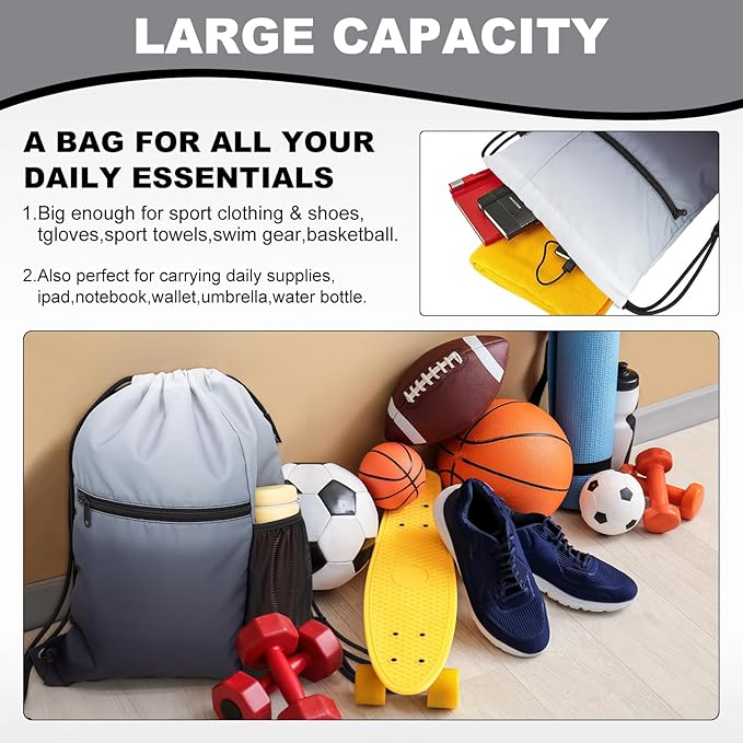 HOLYLUCK Men & Women Outdoor Sport Gym Sack Waterproof Drawstring Backpack Bag (Standard with drawstring, Gradient Black)
