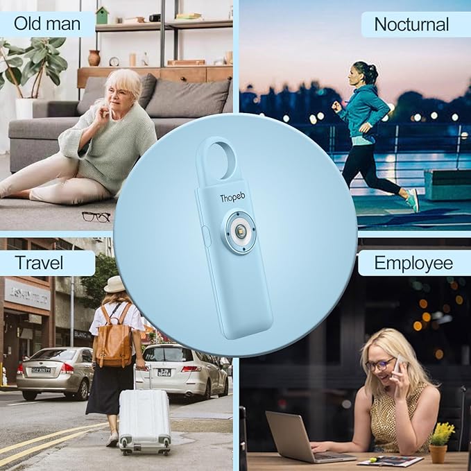 Thopeb– Personal Safety Alarm for Women–135dB Siren, Strobe Light and Rechargeable - Safety Alarm Keychain for Women (Aqua)
