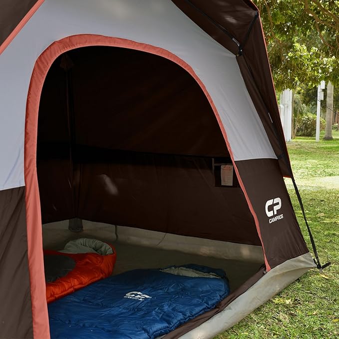 CAMPROS CP Camping Tent 2/4/6 Person, Waterproof Windproof Double Layer Dome Tent, Easy Setup with Large Mesh Windows & Wide Door for Outdoor Camping Backyard