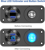 2025 Upgraded 4 Port 12 Volt USB Outlet Cigarette Lighter Socket Panel, Dual PD3.0 and Dual QC3.0 USB Ports Aluminum Car Charger with Voltmeter, Lighted 150W Socket, 2 in 1 DIY Kit for Boat RV, etc.