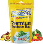 Bluapple VeggieZips Premium Produce Storage System - 20 Piece Set, 10 Food Saver Bags + 10 HydroLiners, Keep Produce Fresh Longer, Washable & Reusable Bags with Humidity Control for Fruit & Vegetables