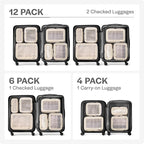 Aerotrunk Compression Packing Cubes for Travel - Luggage Organizer Bags - Double Zipper Packing Cubes for Suitcases (12-Pack, Beige)