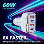 SUNDA 60W USB C Fast Car Charger, 4-Ports Car Charger Adapter, Dual Type C PD30W/PPS30W Compatible with iPhone17/16/15 Pro/Max/iPhone14/iPad Pro/Galaxy/SamsungS25, Dual USB-A 18W QC3.0 for Android