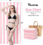 Touchat 4 Pack Cabana Stripe 250GSM Polyester Lightweight Quick-Dry Beach Towel & Blanket Combo- 30'' x 60'' Compact Travel Towel for Pool, Camping, Gym, Yoga | Ultra-Portable, Pink 2Pack + Blue 2Pack