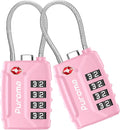 Puroma 2 Pack TSA Approved Luggage Locks, 4 Digit Combination Travel Cable Locks Resettable Code Lock with Zinc Alloy Body for Suitcase, Toolbox, Backpack, Bag, Gym Locker (Basic Pink)