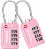 Puroma 2 Pack TSA Approved Luggage Locks, 4 Digit Combination Travel Cable Locks Resettable Code Lock with Zinc Alloy Body for Suitcase, Toolbox, Backpack, Bag, Gym Locker (Basic Pink)