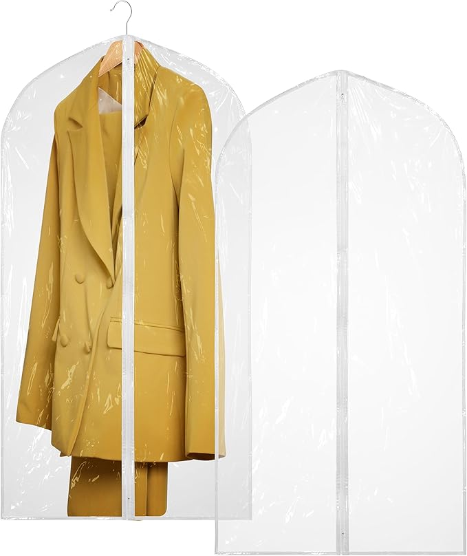 Handy Laundry Clear Vinyl Garment Bag - Protect Your Clothing While Traveling and Dust Free While Hanging in Your Closet. Ideal for Coats, Suits, Dresses or Gowns - Set of 2 (24 X 54 Inches)