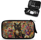 Black Cat Cable Organizer Bag Tech Pouch Portable Electronics Organizer Travel Case for Phone Power Bank SD Card Electronic Accessories Carry Case