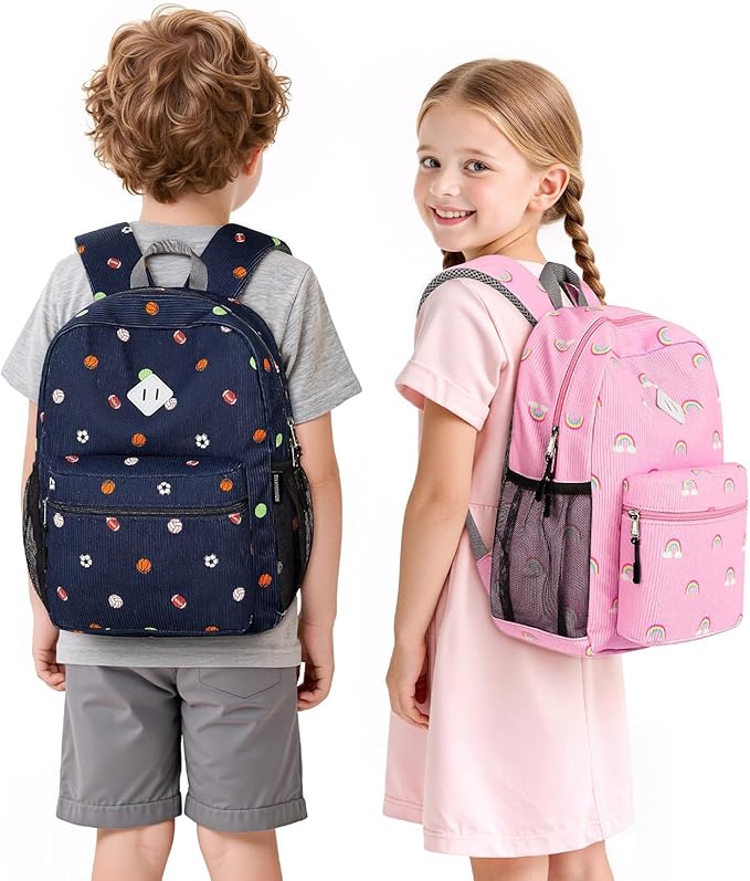STEAMEDBUN Corduroy Kids Backpack for Girls 3-8, Girls Backpack for Elementary Kindergarten - Rainbow