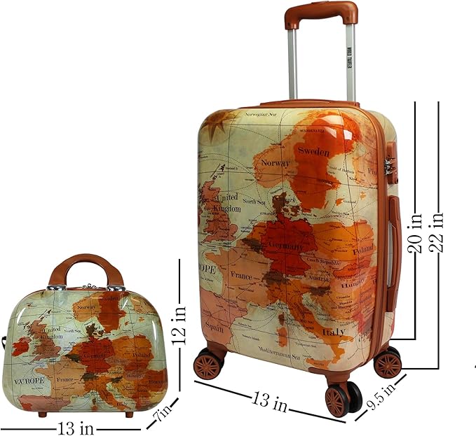 World Traveler VentureX Airline Approved 2-Piece Carry-On Luggage Set – Lightweight Hardside Polycarbonate Suitcase with Spinner Wheels - Europe