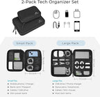 MATEIN Charger Organizer Travel Case 2 Pack, Cable Bag Organizer for Tech Accessories, Water Resistant Cord Case for Work, Sturdy Cable Pouch for Crods, Phone, Powerbank, Gifts for Men, Black