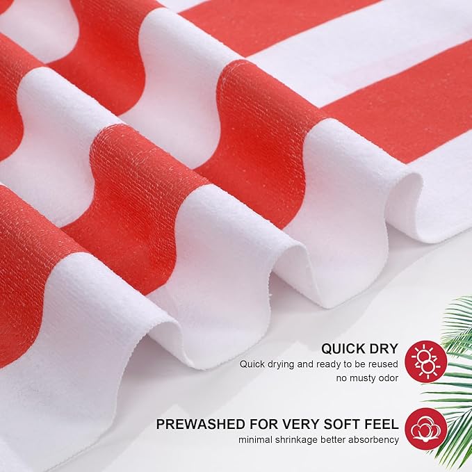 EBOOT 10 Pack Oversized Beach Towel Set Extra Large Pool Towels Microfiber Quick Dry Swim Blanket for Adult Women Men Face Hand Body Bath Travel Pool(Fancy Color,28 x 59 Inch,Cabana Stripe)