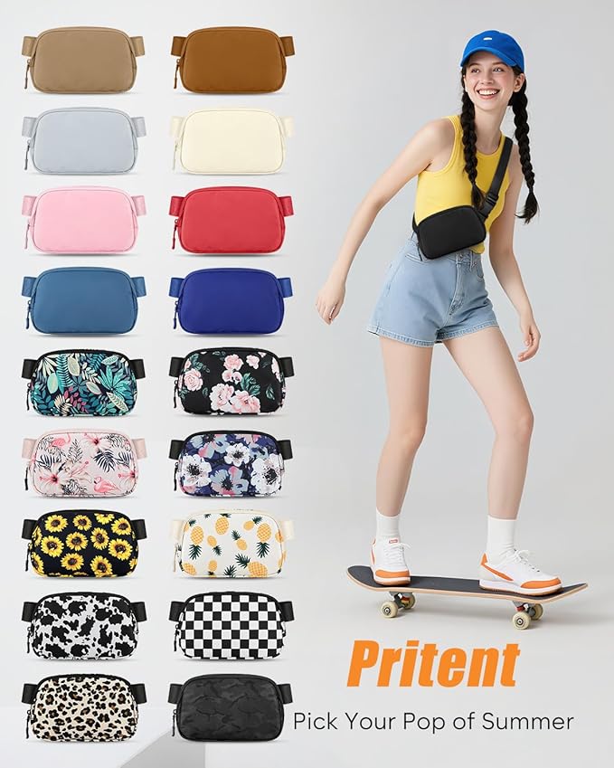 Pritent Fanny Packs for Women Cross Body Bag Waterproof Belt Bag with Adjustable Strap and Zipper Back Pocket Small Crossbody Bags Fashion Waist Packs for Workout Travelling(Black, Large)