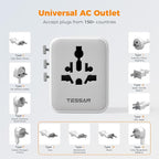 TESSAN Universal Travel Adapter, Power Adapter Worldwide with Extra 2 Prong AC Outlet, 4 USB Ports (2 USB C), International Plug Adaptor for US to Europe Italy UK Australia Ireland (Type C G A I)