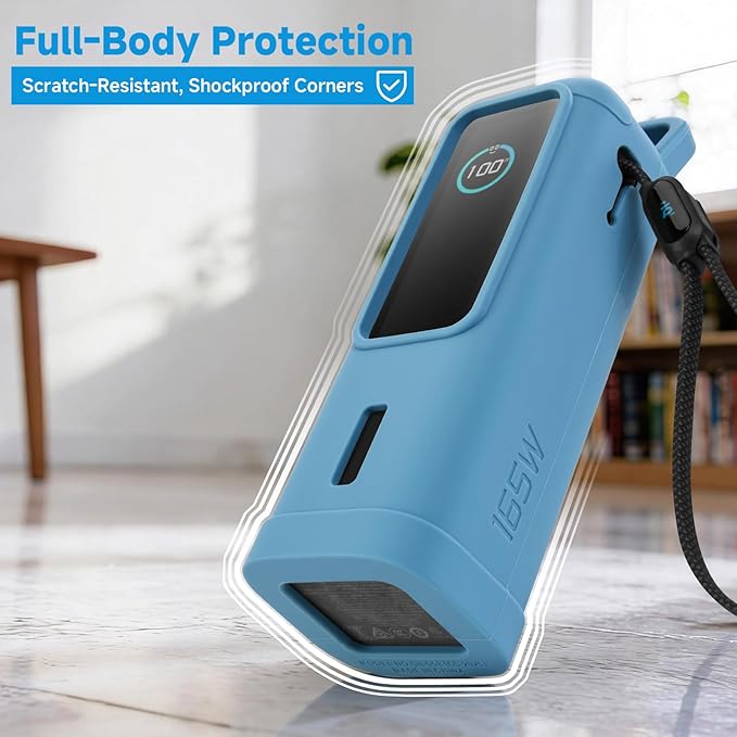 Silicone Case for Anker Laptop Power Bank 25,000mAh Portable Charger, Travel Protective Cover Compatible with Anker Power Bank 165W (Blue Case Only)