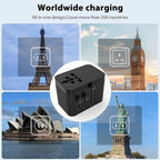 Universal Travel Adapter, European Travel Plug Adapter 5-in-1 PD Fast Charging with Surge Protection & Fuse, International Power Adapter for US EU UK AU - White