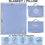 2-in-1 Travel Blanket and Pillow – Lightweight, Compact, Ultra Soft, Machine Washable – Handle, Luggage Sleeve, Backpack Clip – for Travel Airplane, Car, Office (Light blue)