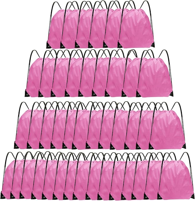 Grneric Drawstring Backpack Bulk 42 Pcs String Backpack Drawstring Bags Cinch Bag Sackpack for Men Women Gym (Pink)