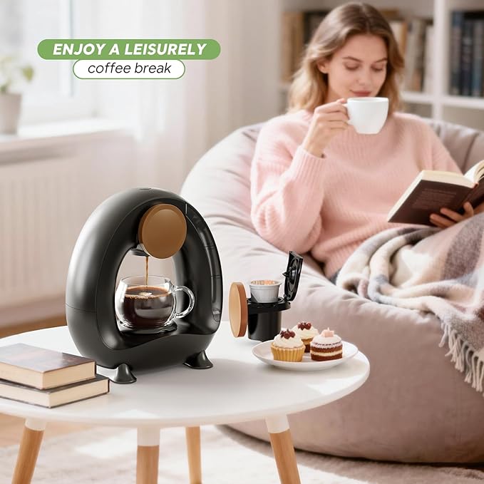 Single-Serve Coffee Maker, 2 in 1 One Cup Coffee Machine Compatible with K-Cup Pod & Coffee Grounds/Tea with One Button Operation,Fast Brew in 1 minute,Compact For Home, Office, RV and Dorm (Black)