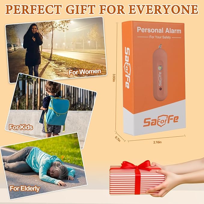 Personal Safety Alarm - Waterproof Rechargeable Security Alarm - 140dB Extra Loud Siren & Strobe Light - Self Defense Keychain - Gift for Women, Teenagers, College Girls, Seniors (Orange)