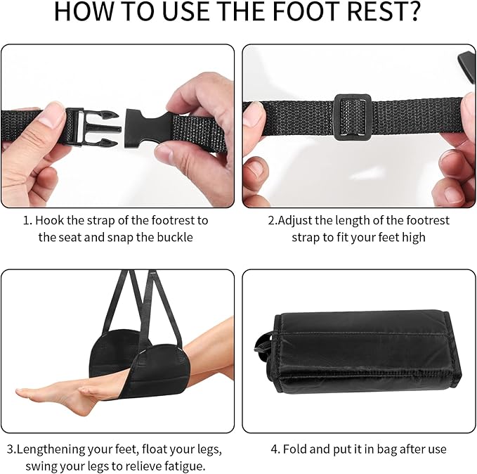 Airplane FootrestAirplane Foot Rest, Portable Travel Foot Hammock, Airplane Accessories, Adjustable Flying Feet Rest for Travel, for Long Flight Bus Train Office