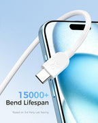 Cable Matters 3-Pack Long USB A to USB C Cable 10ft in White, Support Apple CarPlay, Android Auto, USBA to USBC Charging Cable for iPhone 16/15 Pro Max Plus, Galaxy S23