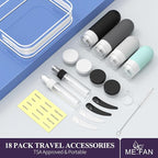 ME.FAN 18 Pack Travel Bottles for Toiletries, TSA Approved Silicone Portable Size Bottle, Refillable Cosmetic Container Kits for Conditioner, Shampoo, Lotion,Face Cream - Grey