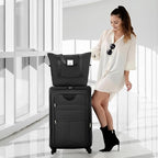Lightweight Expandable Softside Luggage Sets 3 Piece, Large Capacity Travel Suitcase with Spinner Wheel, TSA Lock, Easy Access Design and Adjustable Telescoping Handle (Black)