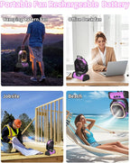 Battery Operated Portable Camping Fan Battery Powered Outdoor Tent Fan with LED Lantern Light 20000mAh Rechargeable, Oscillating, 360° Rotating Hanging Hook, Cordless USB Desk Fan(Pink)