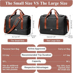 Travel Duffel Bag for Women, Carry-on Overnight Weekender Bags with Wet Pocket & Toiletry Bag, For Spirit Airlines 18x14x8 Personal Item Bag,Small,Black & Brown