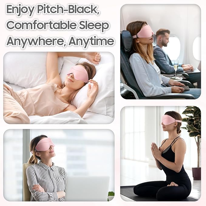 Sleep Mask - Total Blackout 3D Sleeping Mask, Super Lightweight & Silky Soft Eye Mask for Sleeping, Fully Adjustable Fit for Home, Office, Traveling, Meditation, Yoga, Pink, Mothers Day Gifts