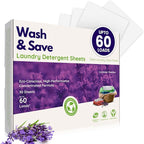 WASH & SAVE Laundry Detergent Sheets - 60 Loads / 30 Sheets | Plant-Based, Eco-Friendly, Hypoallergenic Liquidless Detergent | Perfect for Travel & Dorm - Lavender Meadow